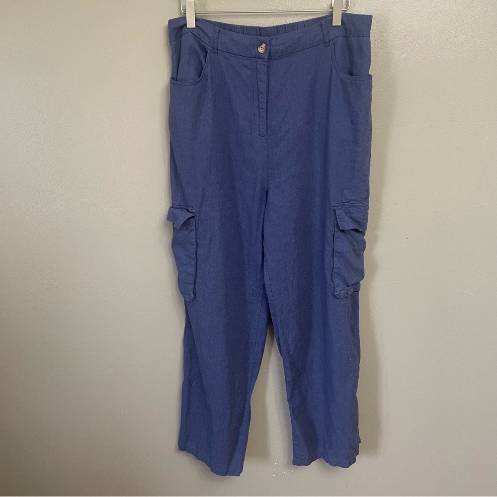 Sincerely Jules Linen Cargo Pants XL Navy Drawstring Coastal Boho Resort